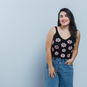 Black Printed Crop