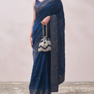 Sapphire Blue Paisley Design Saree