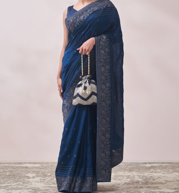 Sapphire Blue Paisley Design Saree