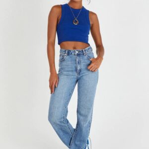 Girls Blue Low Distress Embroidered Stretchable Jeans