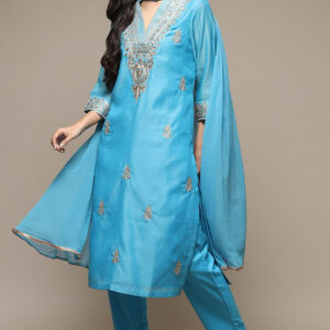 Electric Blue Cotton Blend Straight Kurta Pant Suit