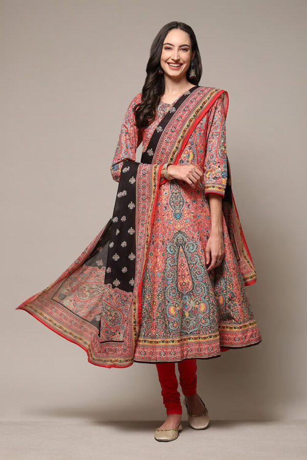 Red Cotton Anarkali Kurta Churidar Suit