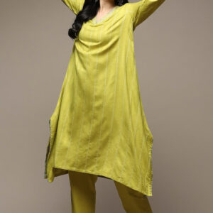 Lime Green Rayon Asymmetric Kurta