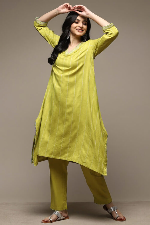 Lime Green Rayon Asymmetric Kurta