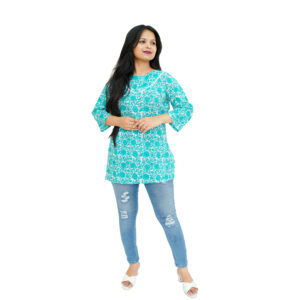 Flower print sky blue tunic