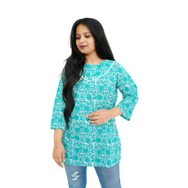 Flower print sky blue tunic - Image 2